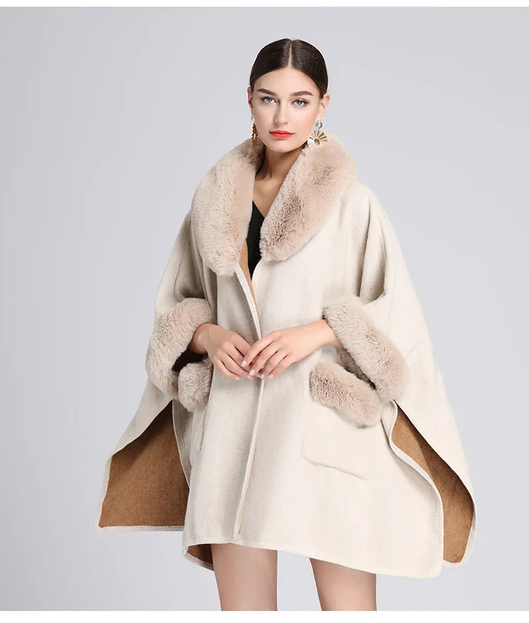 Autumn/winter New Style European American Fashion Loose Fit Woolen Jacket Cardigan Women's Imitation Rabbit Fur Collar E2018