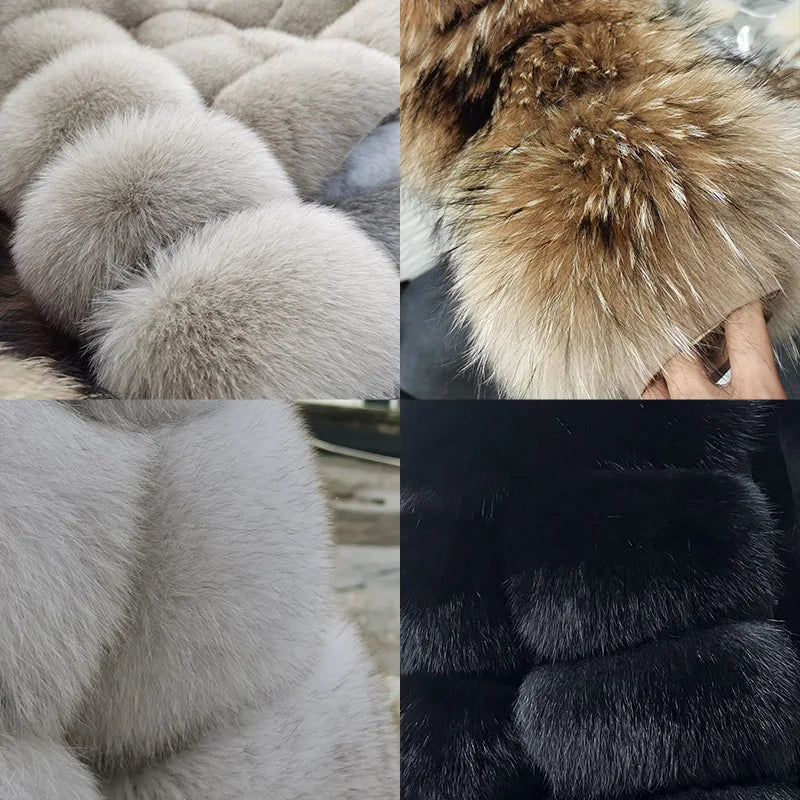 2024 Winter Women's Real  Fur Coat Natural Racoon Fur Jacket  Luxury Furry Leather Coats Female Fox Fur Clothes Long Sleeves