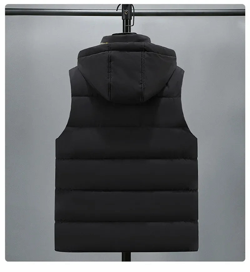 Vest for Men Cotton Warm Sleeveless Coat Hat Detachable Padded Winter Waistcoat Work Wear Male High Quality Clothes 5XL