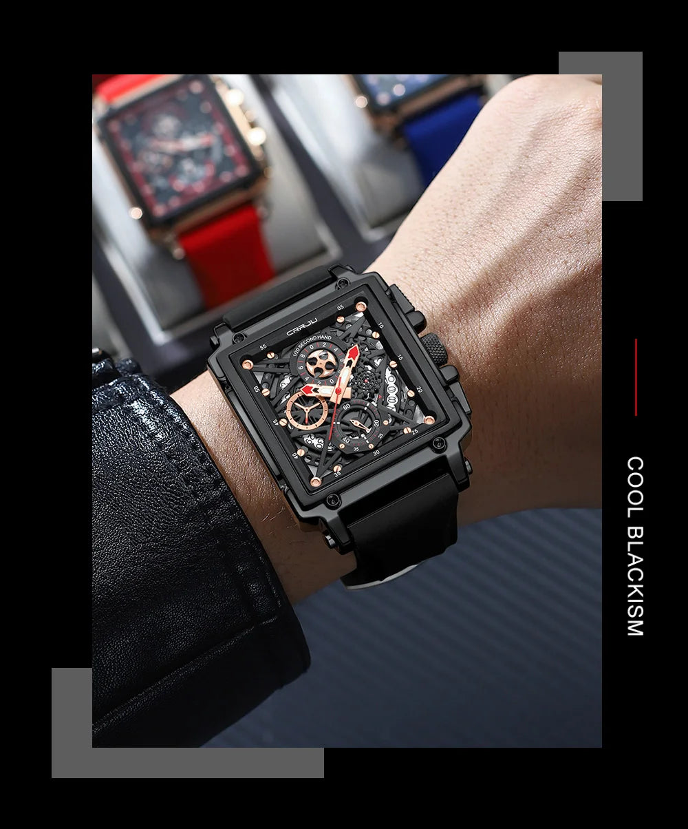 CRRJU Fashion Sports Watches with Large Dial Unique RectangularHollow Design Quartz Wristwatches with Chrongraph Auto Date