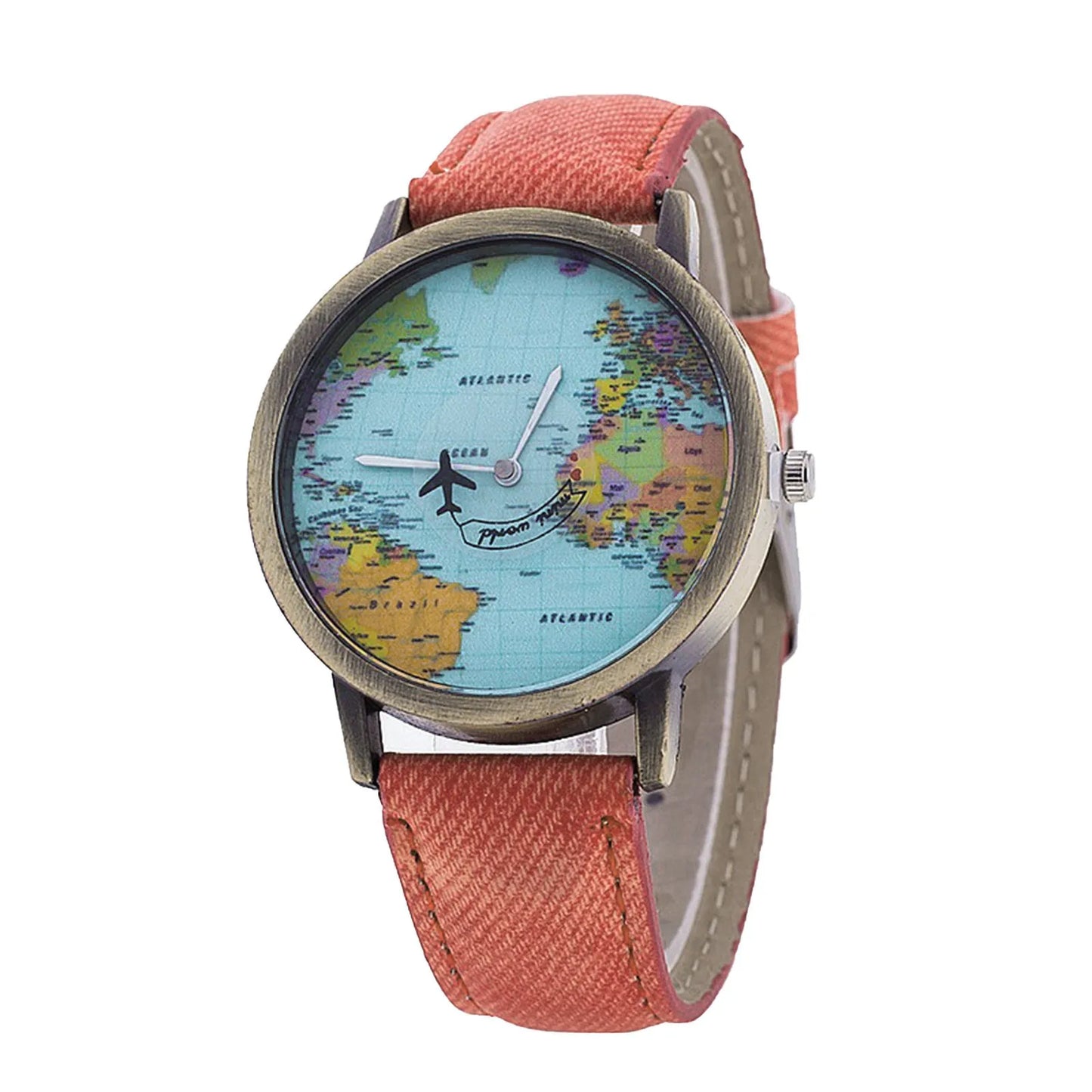 Fashion Retro Belt Quartz Watch Airplane Second Hand Map Watch Unisex Dial Design Elegant Watches for Ladies Gift montres femmes