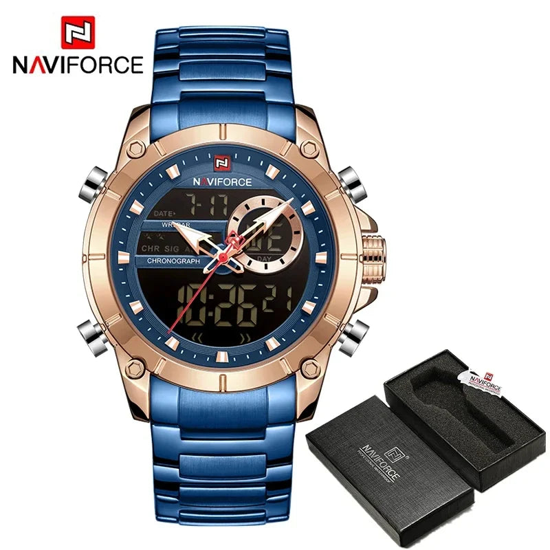 NAVIFORCE 9163 Luxury Original Sports Men Wristwatch Quartz Steel Waterproof Digital Fashion Male Watch Relogio Masculino