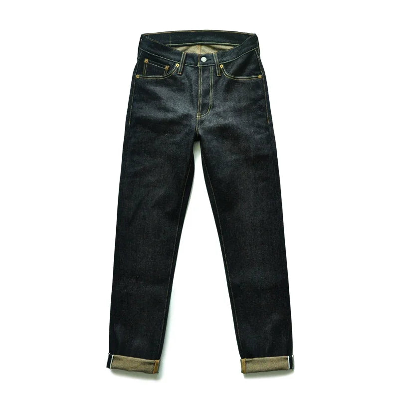 Saaucezhan EX315XX-L3 Men Jeans Color Cotton and Linen  Selvedge Sanforized Raw Denim Jeans for Men Men taper Fit Button 16.5Oz