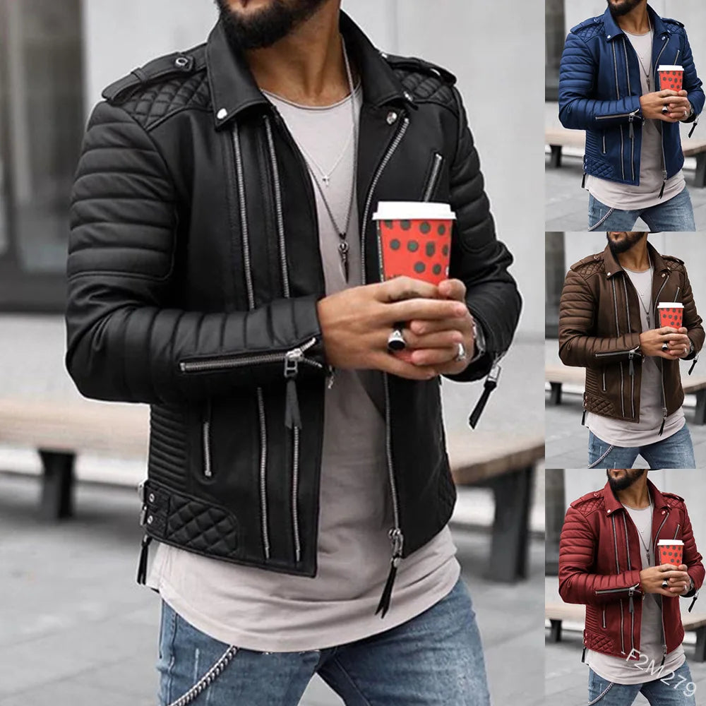 2022 Autumn Winter Men's Route Padded Lapel Cotton Clothing Zipper Color Leather Coat Jacket Fashion Casual