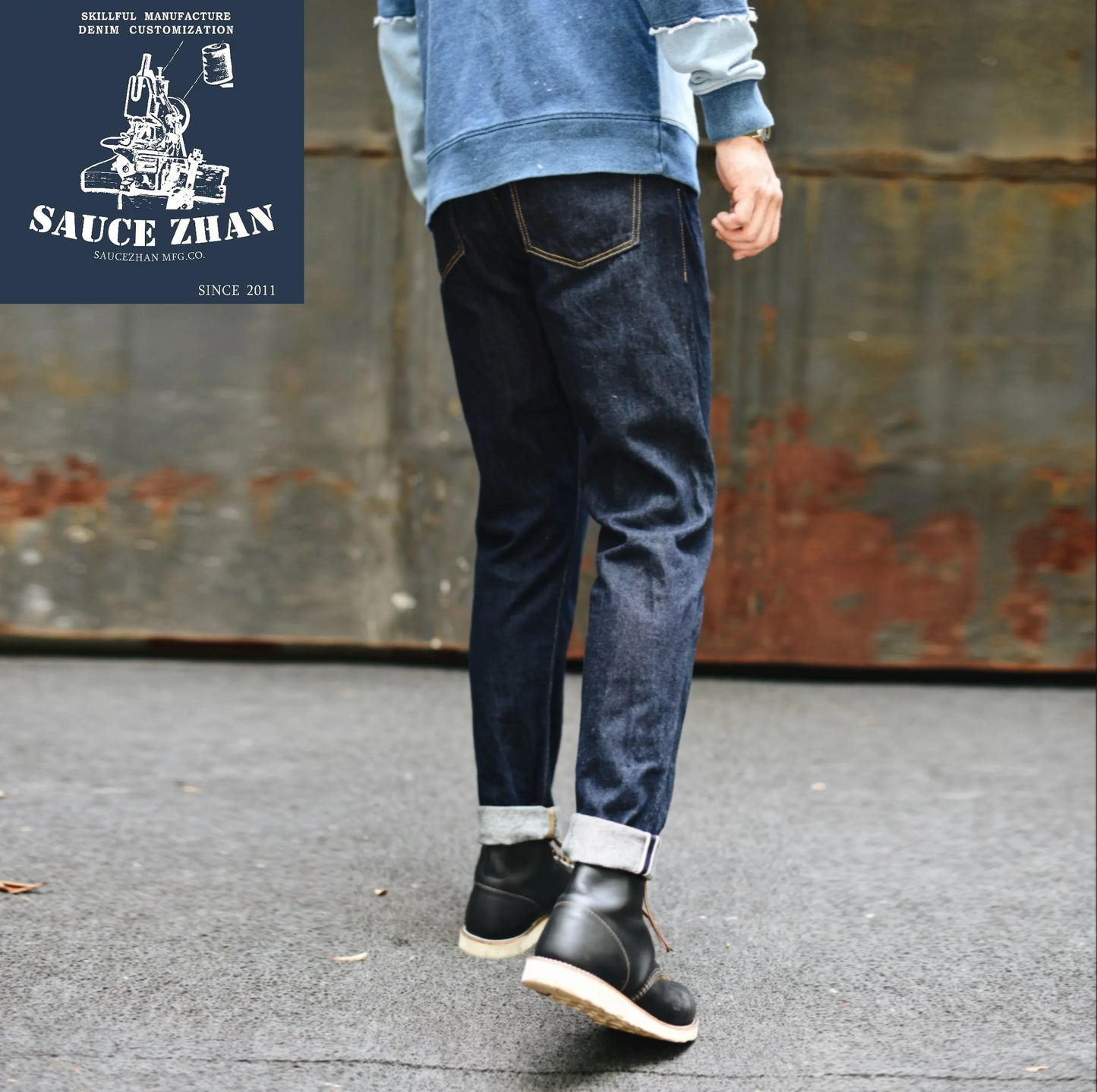 Saucezhan 314XX Mens Jeans Sanforized  Selvedge Denim Jeans for man Indigo and Black Jeans Zipper Fly Slim Fit