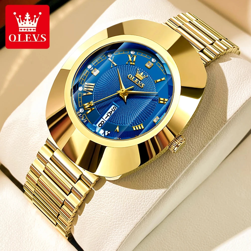 OLEVS 7008 New Big Dial Luxury Quartz Watch For Women Diamond Dual Calendar Elegant Ladies Hand Clock Waterproof Woman Watches