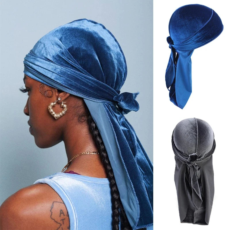 Fashion Velvet Bandana Hats Durag For Men Women Du Rag Unisex Solid Head Wrap Stretch Riding Helmet Bottom Hat Pirate Bonnet Hat