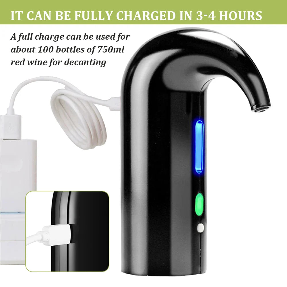 USB Rechargeable Electric Wine Pourer Wine Aerator Portable Pourer Instant Wine Decanter Dispenser Pump One-Touch Automatic