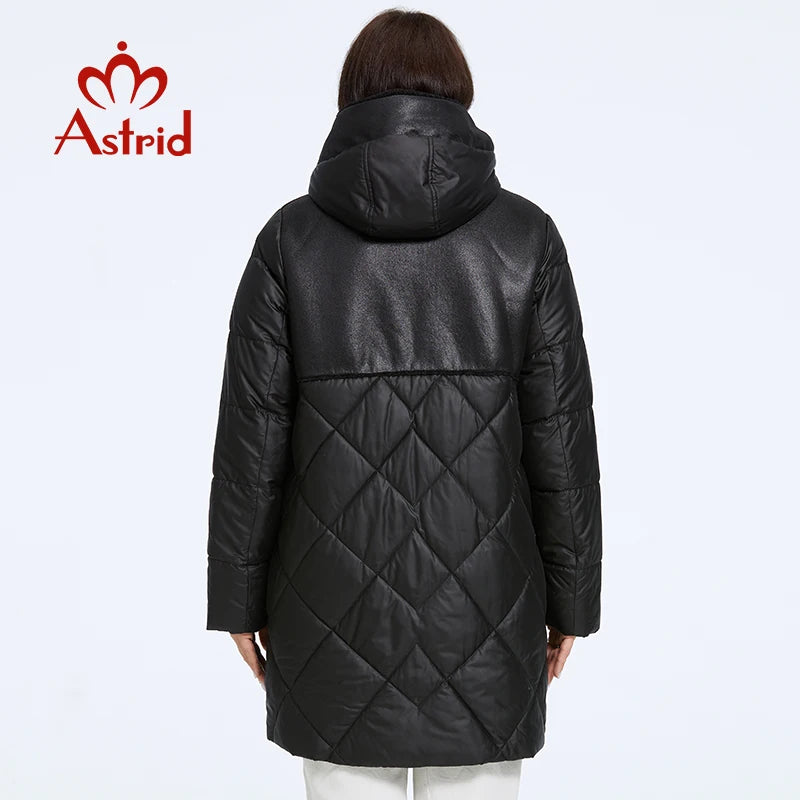 Astrid Women's Winter Jacket  Plus Size Women Parka Long Bio Down Jackets Stitching Design Thick Fleece Hooded Quilted Coat