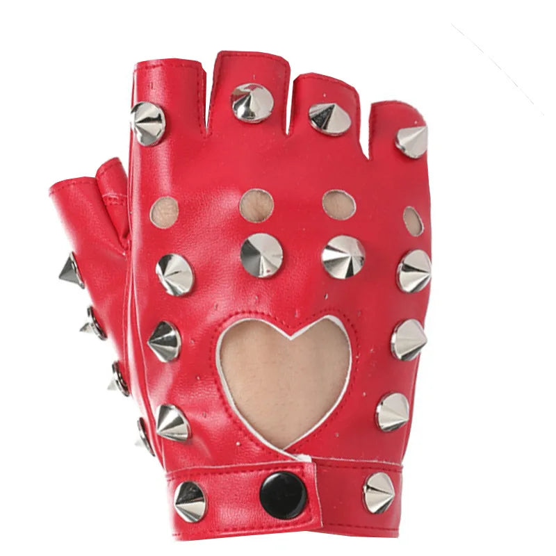 Unisex Nightclub Singer Performance Glove Men Women Half Finger Rivet Punk Party Leather Sport Hip Hop Street Dance Glove I102