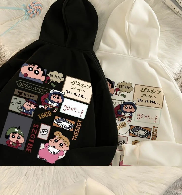 Anime Cartoon Crayon Shin chan Hoodie Couple Style Fashionable Casual Cute Plush Hoodie Autumn/Winter New Loose Shoulder Top