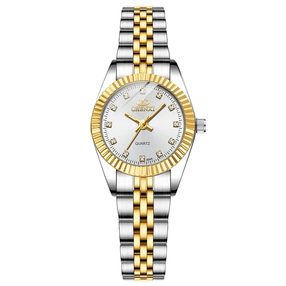 CHENXI Brand Top Luxury Ladies Gold Watch Women Golden Clock Female Women Dress Rhinestone Quartz Waterproof Watches Feminine