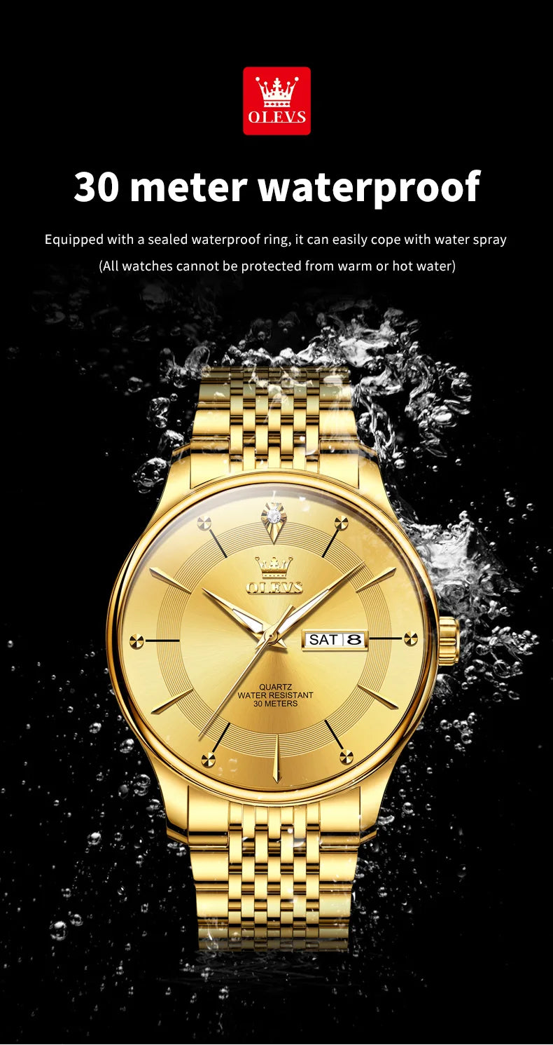 OLEVS Gold Uhr für Männer Original Quarz Uhr Luxus Elegante Woche Datum Leuchtende Wasserdicht edelstahl herren Uhren Trend