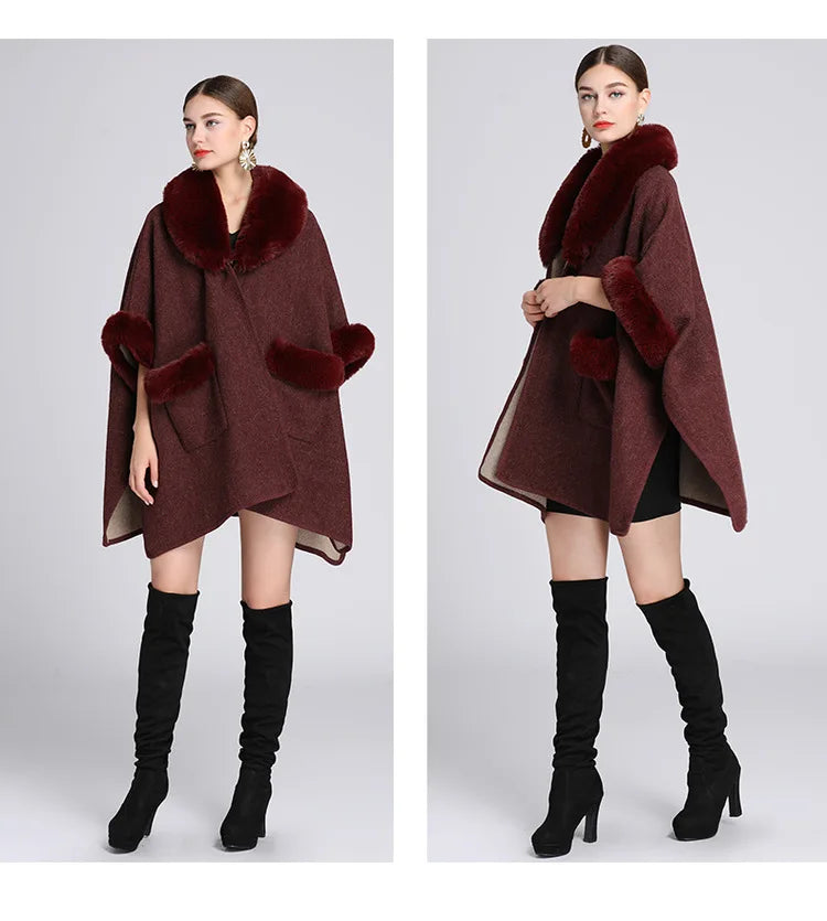 Autumn/winter New Style European American Fashion Loose Fit Woolen Jacket Cardigan Women's Imitation Rabbit Fur Collar E2018