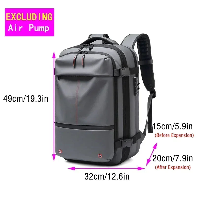 Waterproof Man Travel Backpack Vacuum Compression With Air Pump Anti Theft Laptop Bag Expandable Fashion Casual Large Back Pack