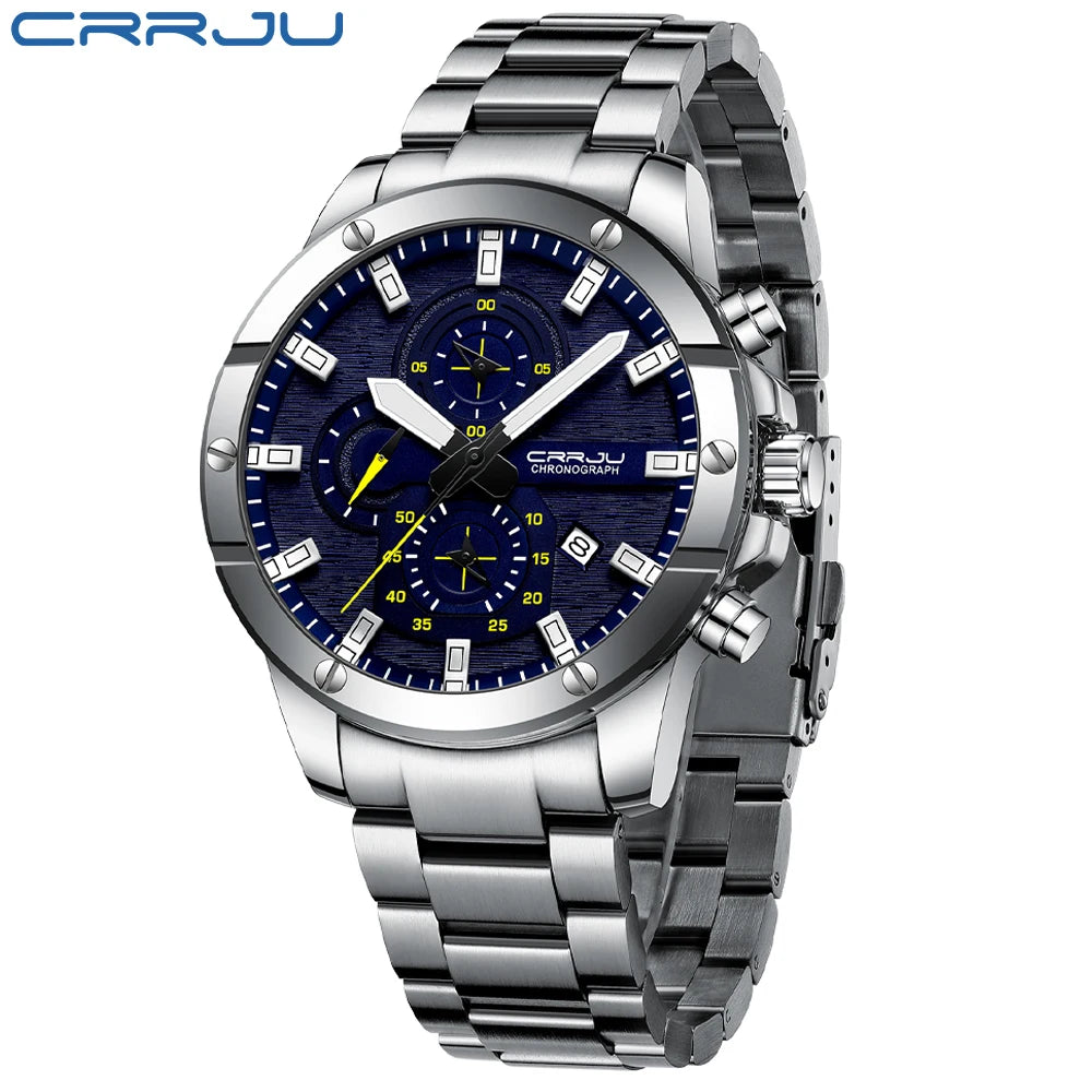 CRRJU Herrenuhr NEU Große Quarzuhren Vollstahl Wasserdicht Chronograph Armbanduhr für Männer Relogio Masculino