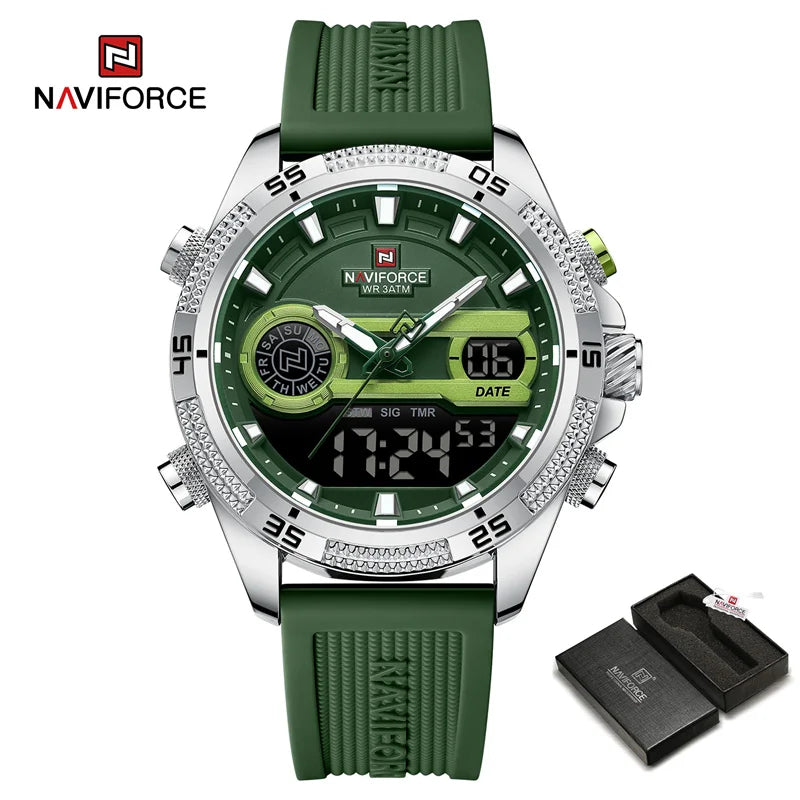 NAVIFORCE Military Sport Watches For Men Fashion Silicone Strap Waterproof Wrist watch Male Dual Display Luminous Alarm Clock