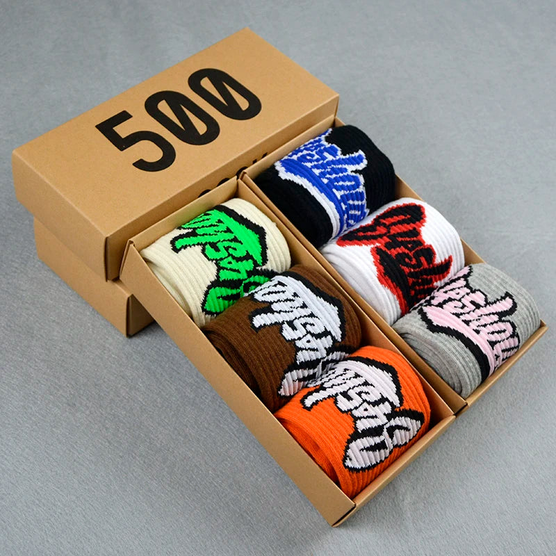 Men's Socks 3 Pair/Box Colorful Letters Street Personality Wild Funny Hip Hop Couple Fashion Basketball Sports 500 Socks