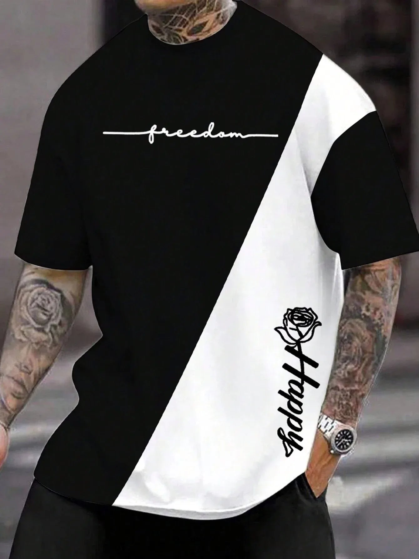 T Shirt For Men Clothing Fashion Letter&Flower 3D Printed T Shirts Harajuku Short Sleeve Tee Casual Oversized Men's Clothing