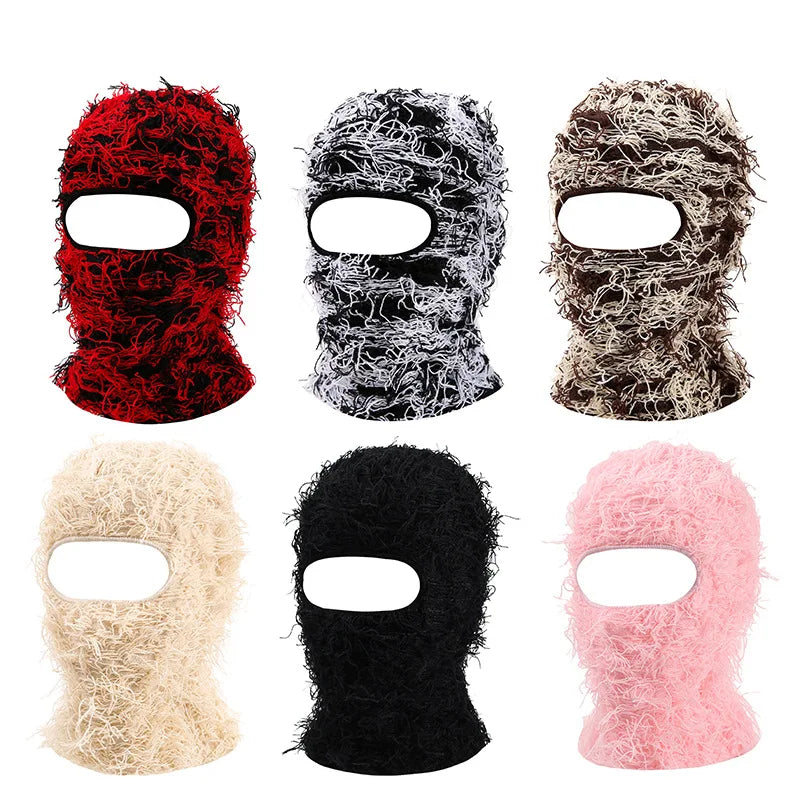 Balaclava Distressed Knitted Full Face Ski Mask for Men Women Beanies Hats Skullies Camouflage Winter Warm Bonnet Windproof Hats