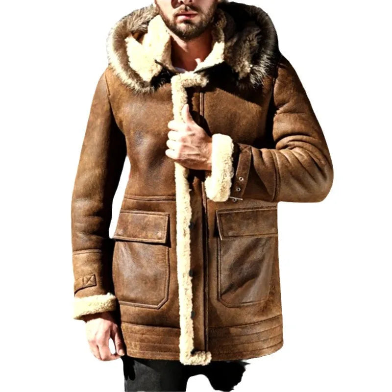 Winter New Fur-integrated Mens Coat Thickened Imitation Leather Velvet Jacket Outerwear Overcoats Large Size 5XL Menswear