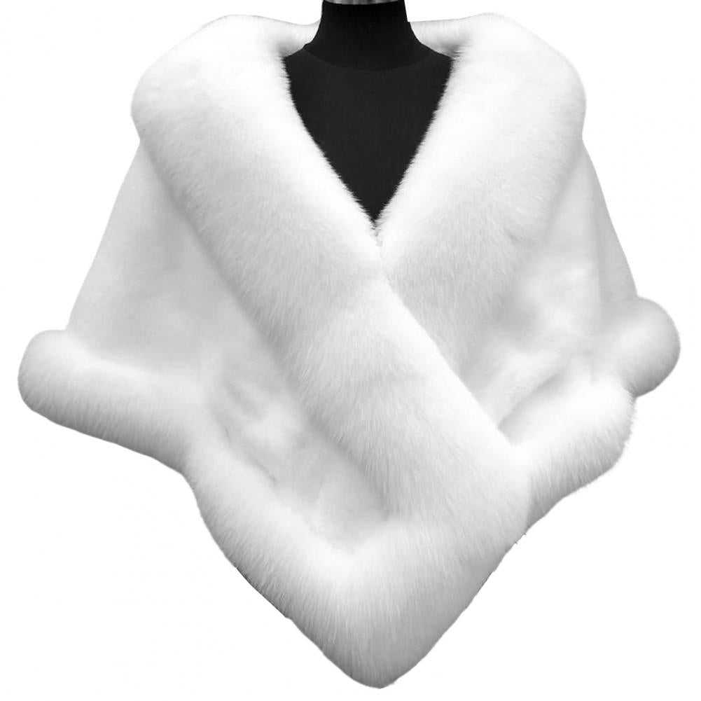 Faux Fur Shawl Faux Rabbit Collar Winter Shawls Elegant Bridal Fur Wrap Shawl Plush Warm Cape Coat Fluffy Poncho Women Jacket