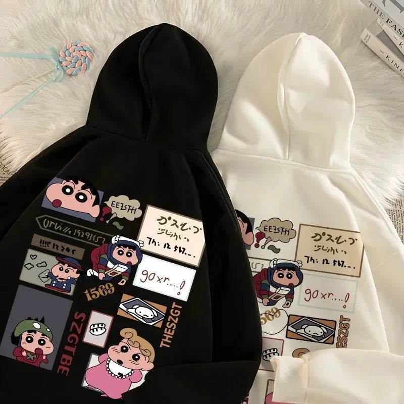 Anime Cartoon Crayon Shin chan Hoodie Couple Style Fashionable Casual Cute Plush Hoodie Autumn/Winter New Loose Shoulder Top