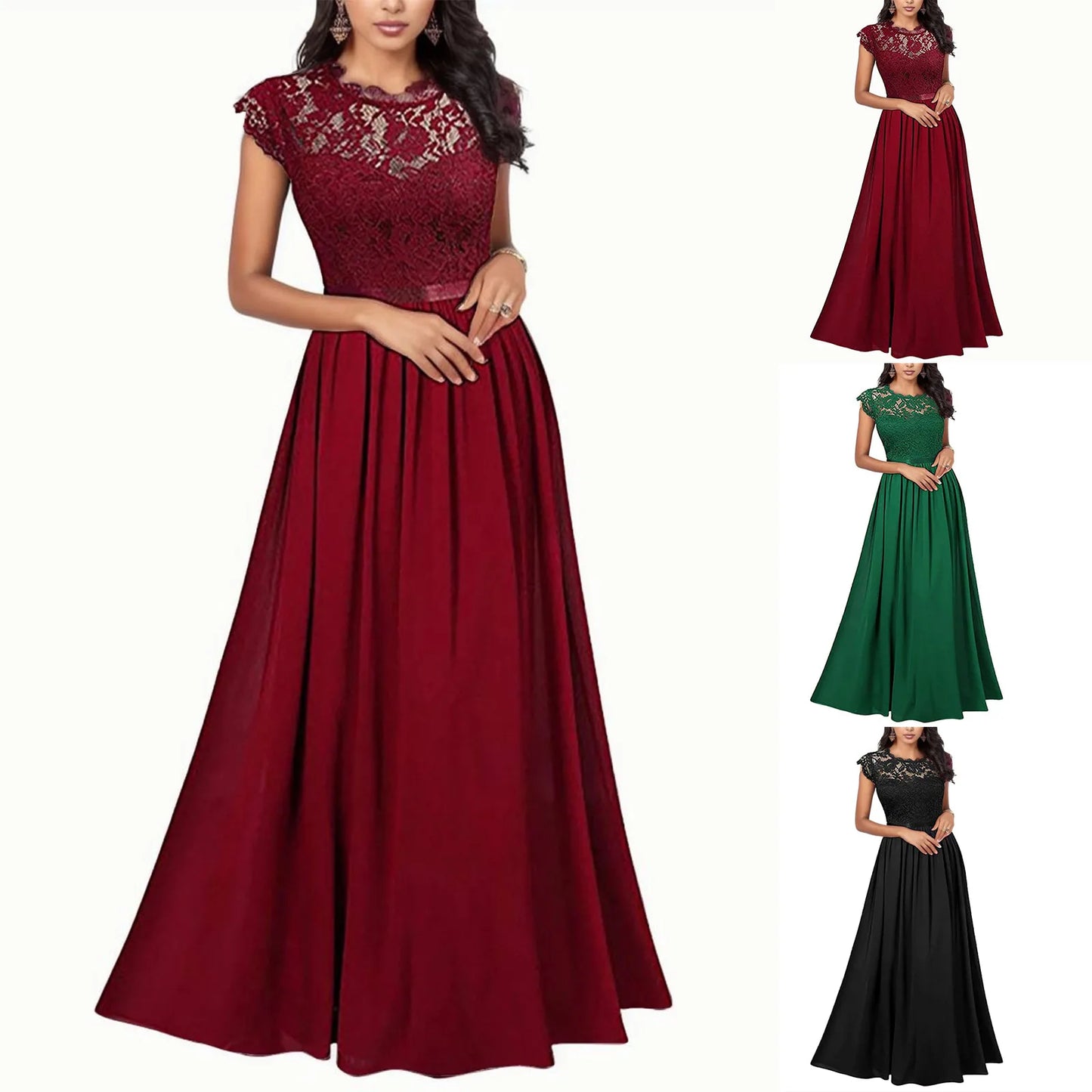 Neue 2024 Elegante Spitze Lange Kleid für Frauen A-linie O-ansatz Ärmellose Boden-länge Kleid Kleid Abend Party Geburtstag Kleid Vestidos