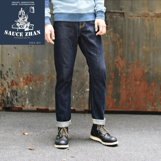 Saucezhan 314XX Mens Jeans Sanforized  Selvedge Denim Jeans for man Indigo and Black Jeans Zipper Fly Slim Fit