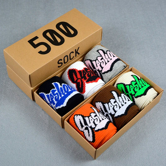 Men's Socks 3 Pair/Box Colorful Letters Street Personality Wild Funny Hip Hop Couple Fashion Basketball Sports 500 Socks