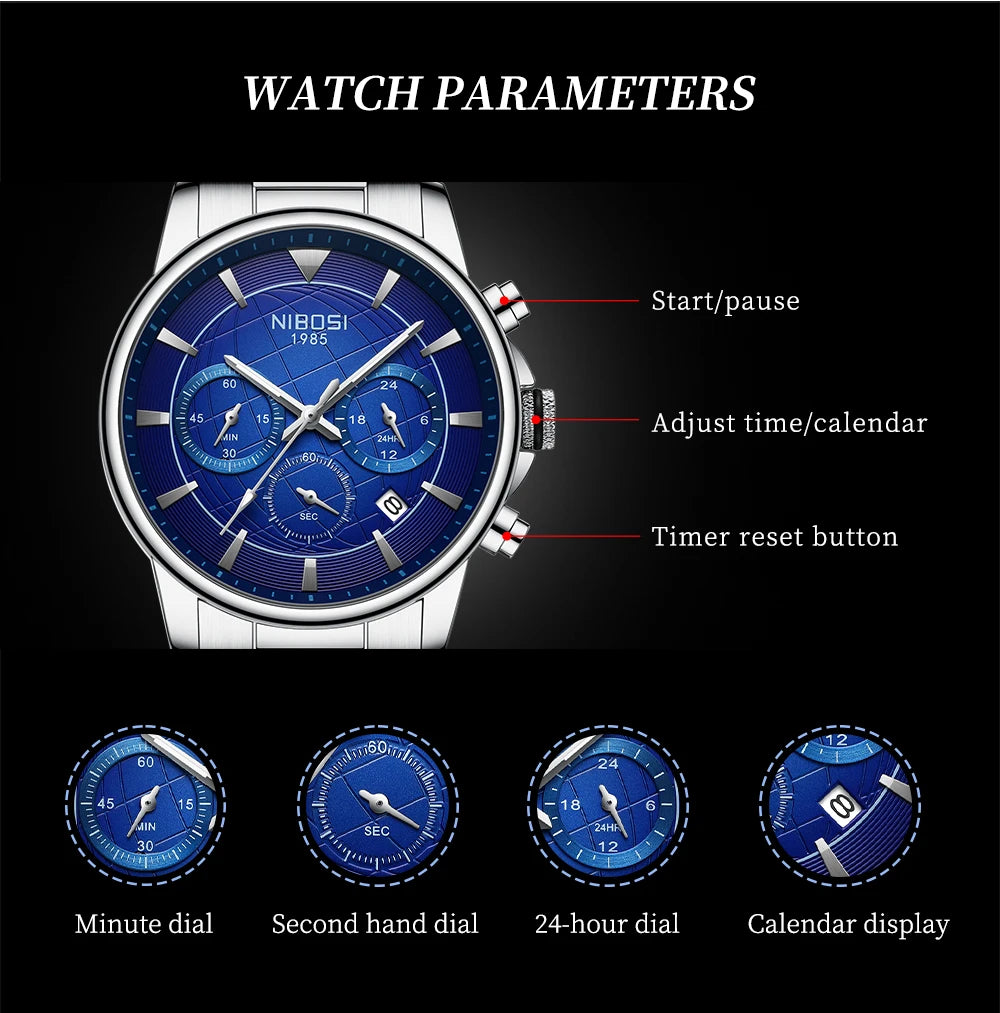 NIBOSI Quartz Watch Men Watches Top Brand Luxury Sports Famous Wristwatch Chronograph Male Clock Wristwatch Relogio Masculino