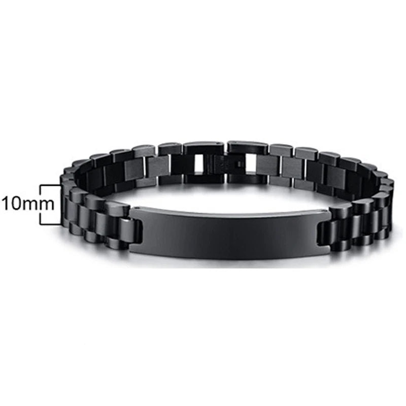 10mm Custom Name logo Stainless Steel Men Bracelet for Women watch band Black Engrave Text Id Bracelets Gift Jewelry