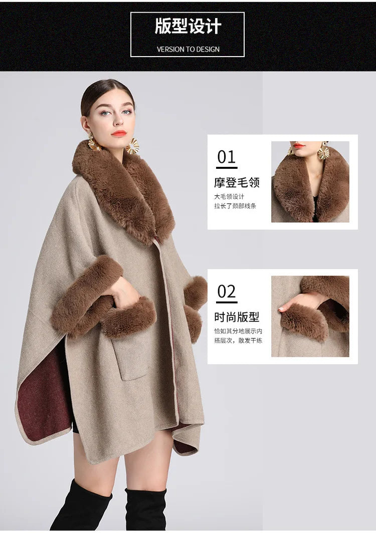 Autumn/winter New Style European American Fashion Loose Fit Woolen Jacket Cardigan Women's Imitation Rabbit Fur Collar E2018