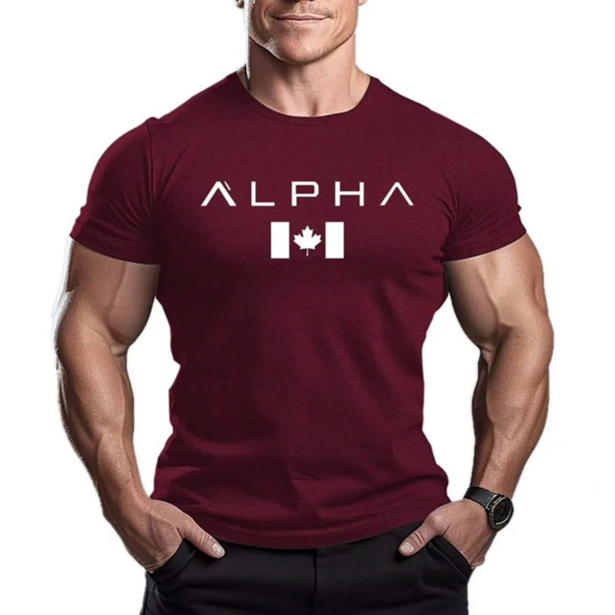 Men's Summer Maple leaves T-shirt Gym Man Letter Printing Short Sleeve Sports Fitness Quick Drying Casual Top Oversized Clothing