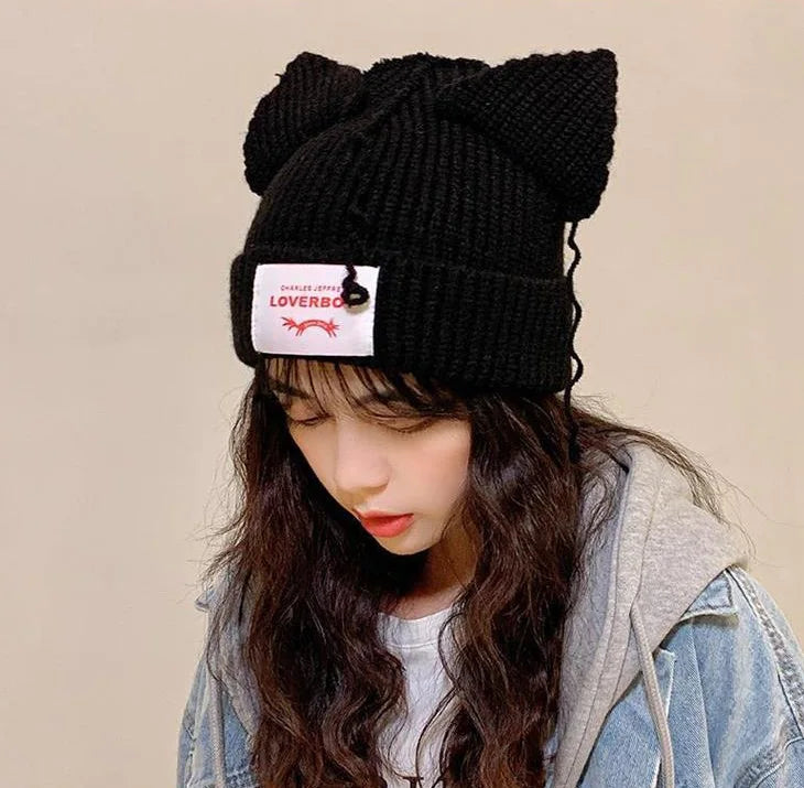 KPOP HyunJin Knitted Hat WAYV HENDERY INS Style Wool Cat Ear Hat Winter Warm Decorative Cap Couple Christmas Gifts