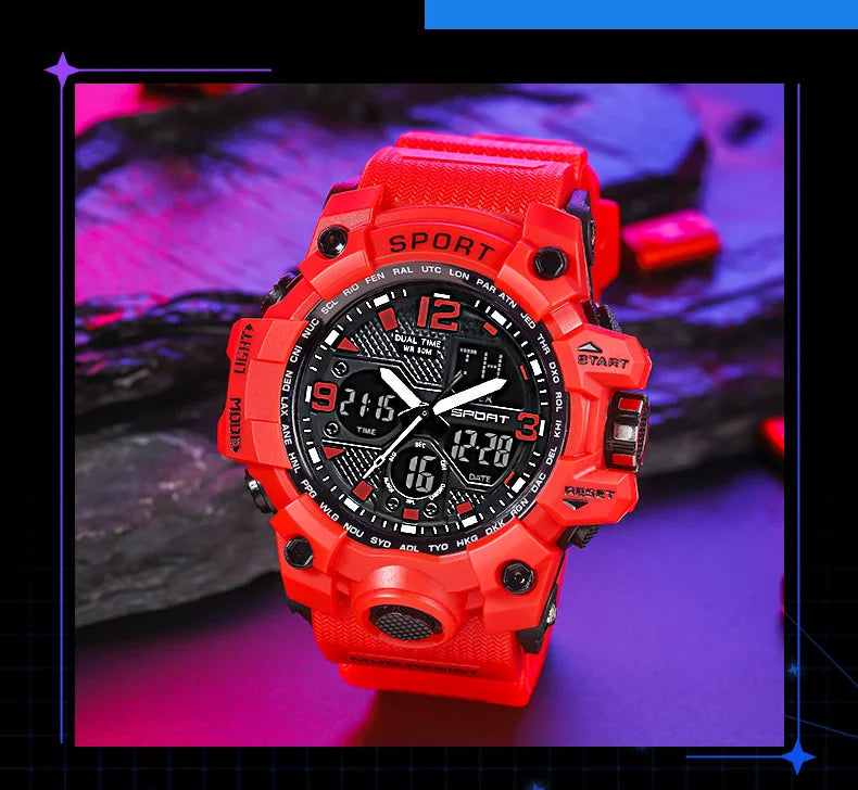 MSTIANQ Men's Youth Original ElectronicWatch High School Student Trend Hand Clock SportsWaterproof Luminous Red Digital Wristwat