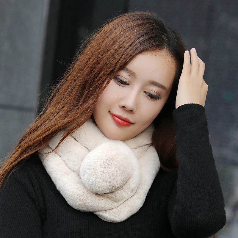 New Rabbit Fur Scarf Women Winter Warm Soft Furry Scarves Casual Female Lady Outdoor Neck Warmer Collar