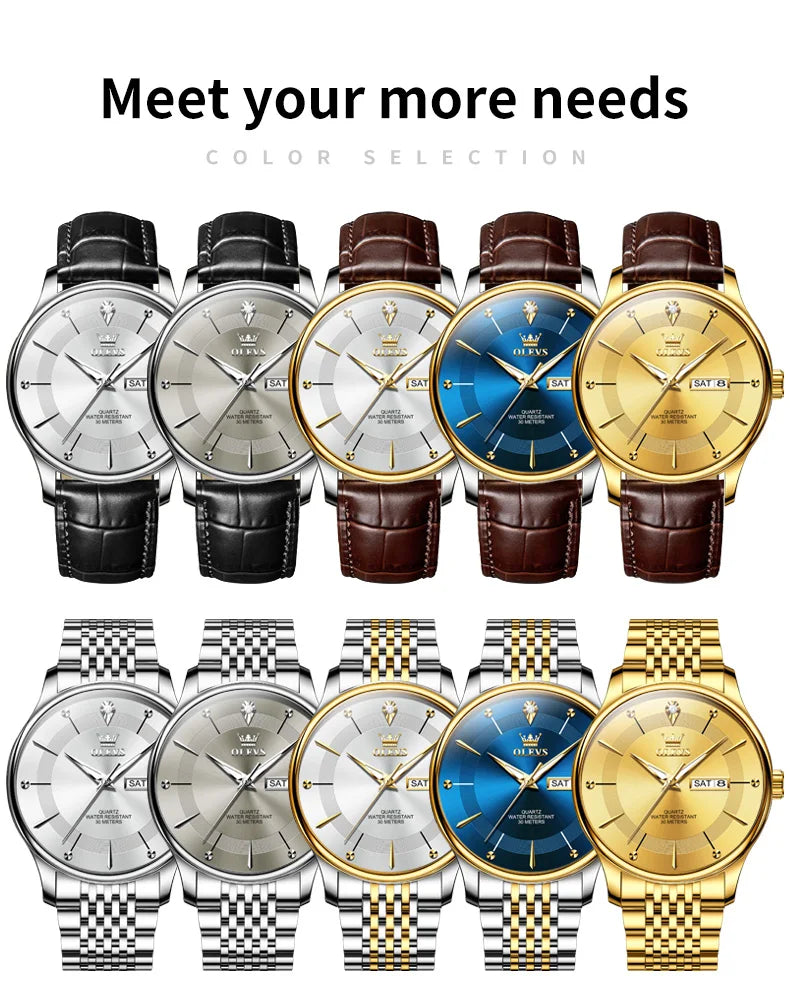 OLEVS Gold Uhr für Männer Original Quarz Uhr Luxus Elegante Woche Datum Leuchtende Wasserdicht edelstahl herren Uhren Trend