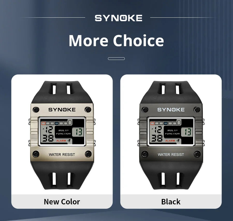 SYNOKE Digital Watch Men Sports Electronic Watch Waterproof Night Glow Large Screen Square Student Watch Outdoor New Color Trend