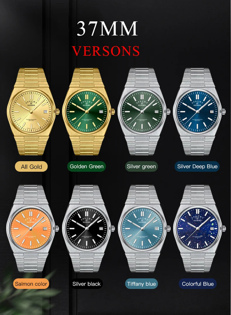 2023 New High Quality Specht&Sohne 37MM Men's Watches Quartz Movt PVD Gold Sapphire Stainless Steel Classic Watch 50M Waterproof