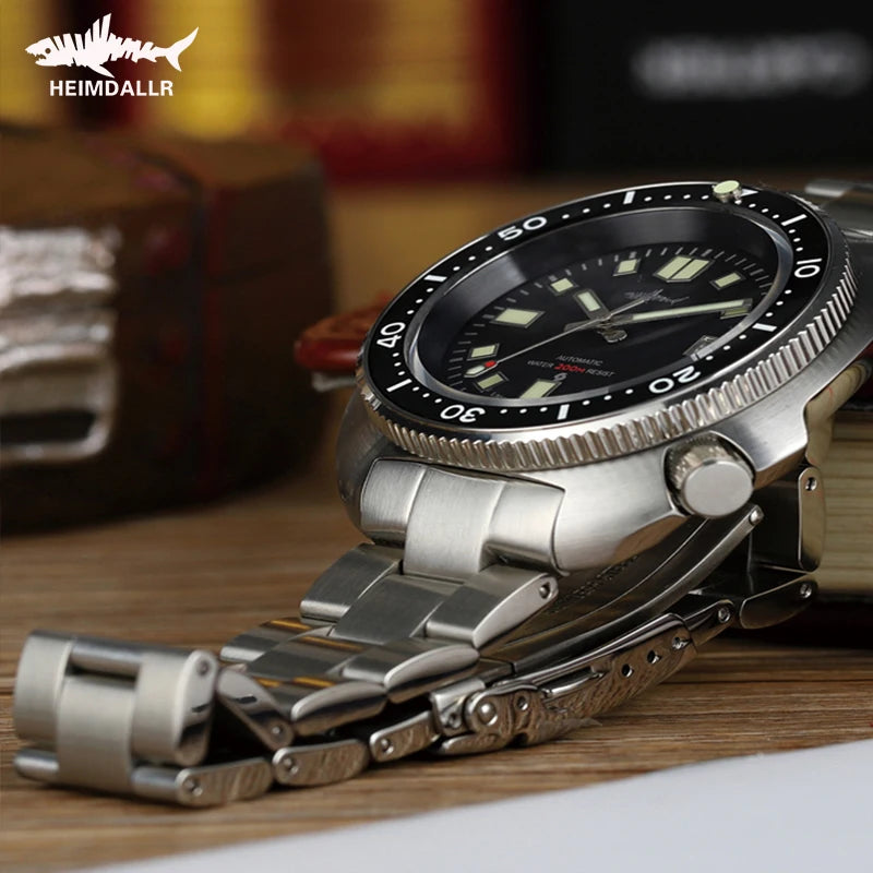 HEIMDALLR Turtle Mechanical Watch Men Captain Willard Watch Sapphire Crystal C3 Luminous NH35 Automatic Steel 200M Dive Watches