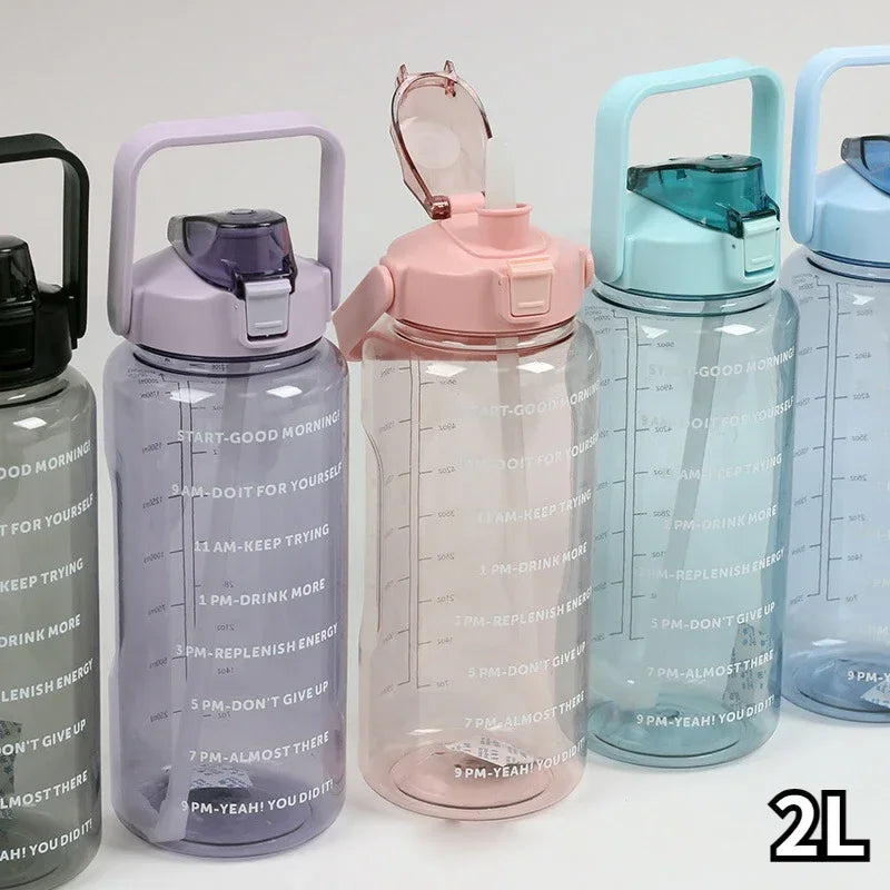 2024 New 2 Liter Sports Water Bottle with Straw Gym Fitness Water Bottles for Men Women Outdoor Cold Drink Plastic Cups