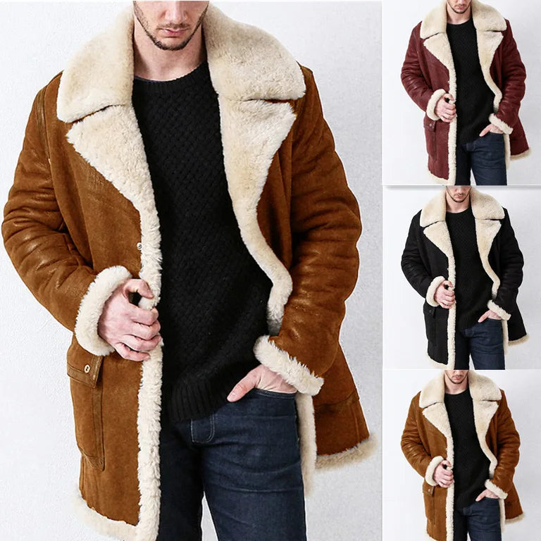 Fur Integrated Men's Coat Faux Fur Large Overcoat 2022 Autumn Winter New Thickened European Style Long Sleeve