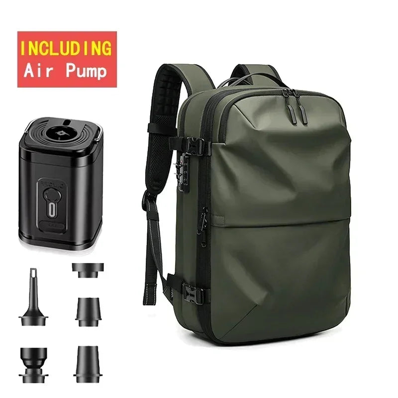 Waterproof Man Travel Backpack Vacuum Compression With Air Pump Anti Theft Laptop Bag Expandable Fashion Casual Large Back Pack