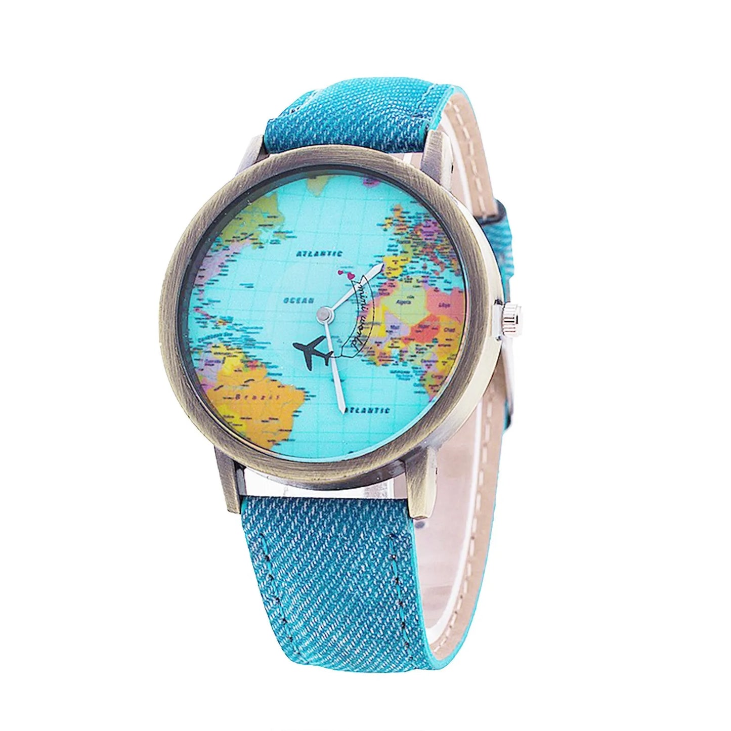 Fashion Retro Belt Quartz Watch Airplane Second Hand Map Watch Unisex Dial Design Elegant Watches for Ladies Gift montres femmes