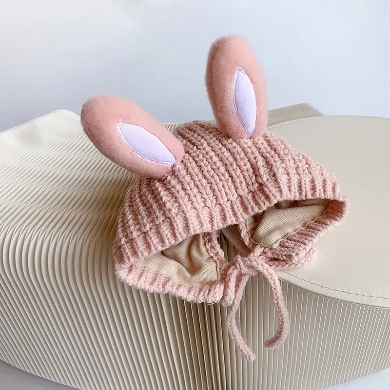 2024 Autumn Winter Newborn Girl Hat Bear Rabbit Ears Knitted Infant Girl Caps Multiple Color Available Lace-up Baby Girl Hats