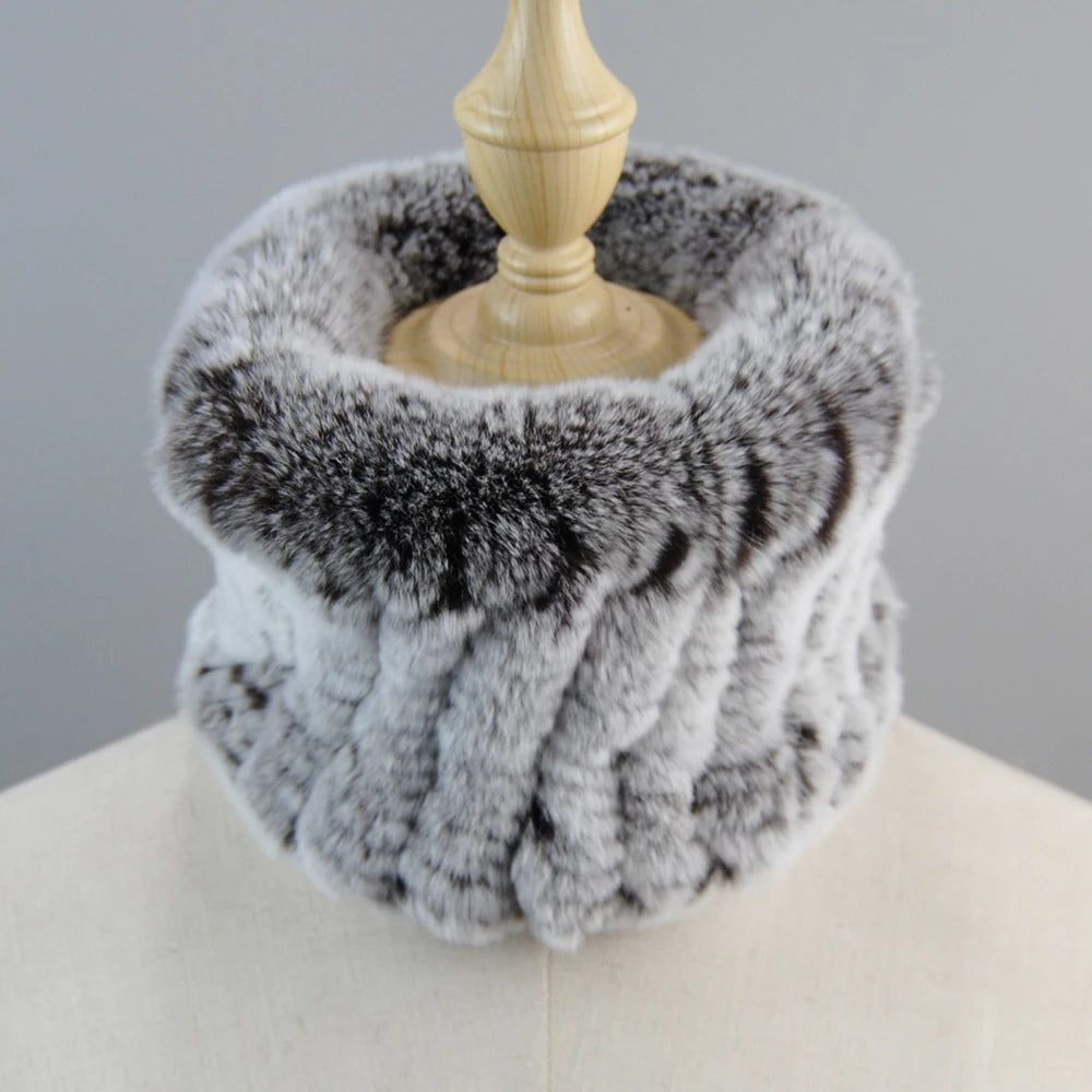 Winter Damen Echtpelz Handgefertigter Stretch-Pelzschal Strick Echtes Rex Kaninchenfell Stirnbänder Mädchen Naturfell Ring Cowl Snood Schals