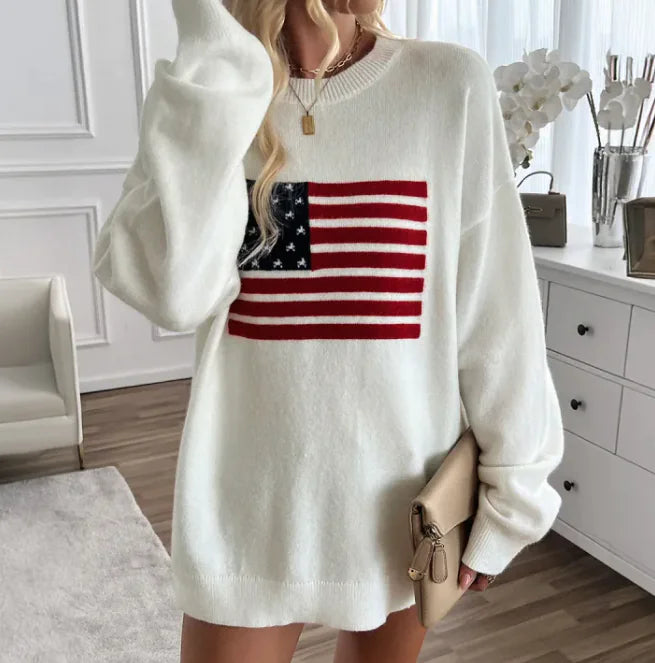 Loose Yarn-Dyed Independence Day Long Sleeve