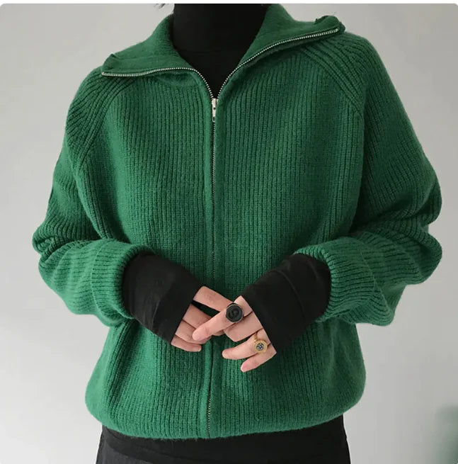 Women's Dark Green French Vintage Sweater Coat