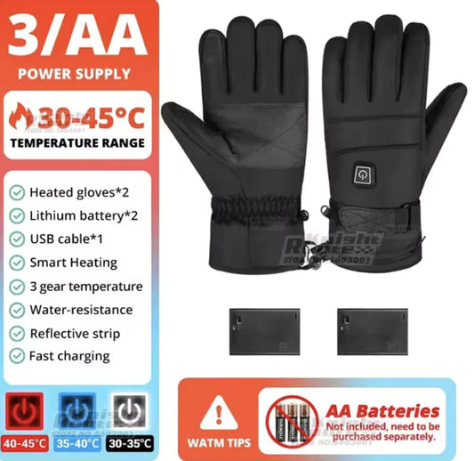 Heated Waterproof Motorcycle Gloves – Battery-Powered, Touchscreen, Winter Ski and Racing Gloves